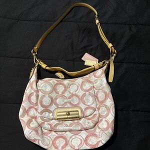 Coach Pink and Cream Patterned Shoulder Bag